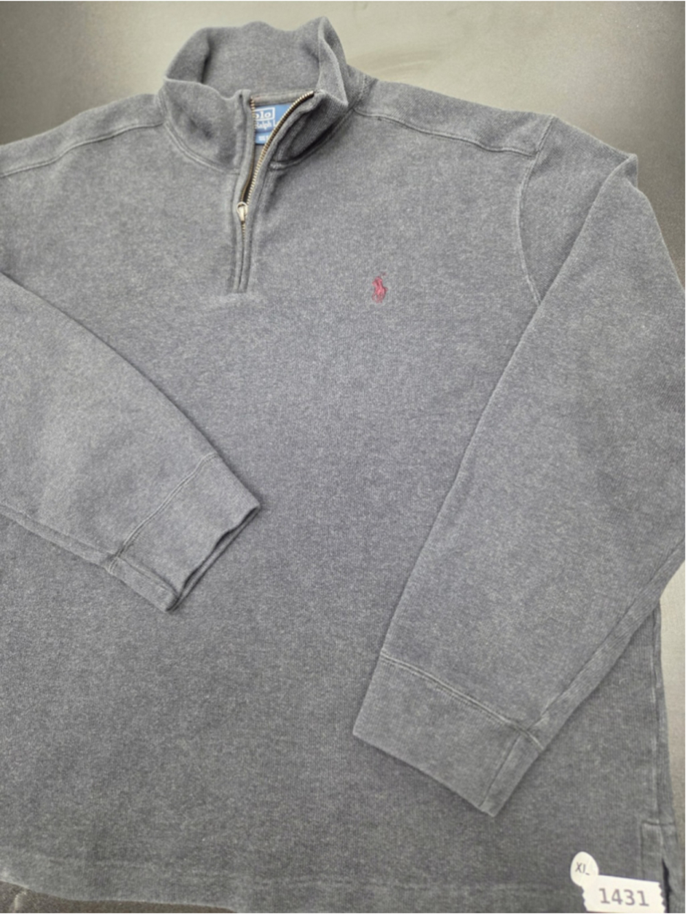 Polo Ralph Lauren Quarter Zip Pullover Sweatshirt Gray 100% Cotton XL Men's 1431